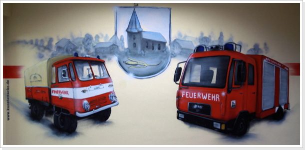 "Feuerwehr alt/neu" Wandgestaltung (innen)